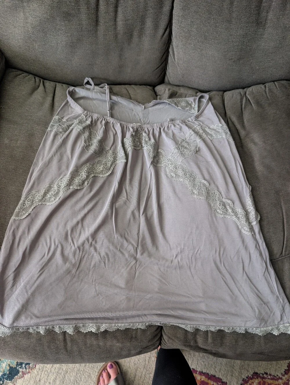 POL Lavender-Gray Lace Trim Satin Slip